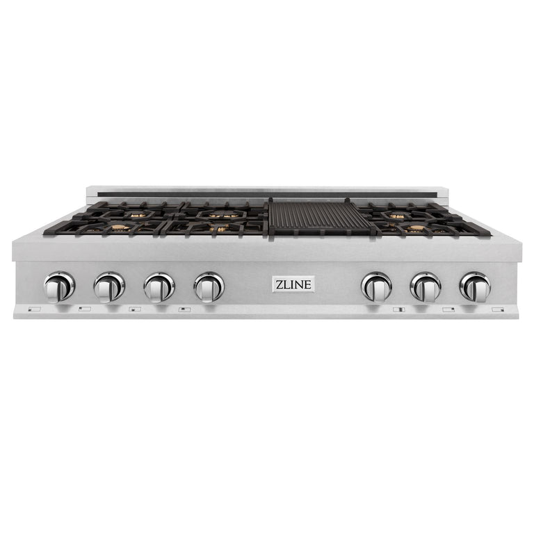 ZLINE 48 in. Rangetop in DuraSnow® Stainless Steel with 7 Gas Brass Burners, RTS-BR-48