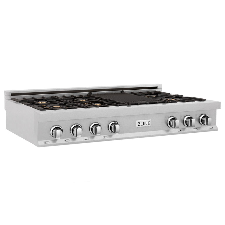 ZLINE 48 in. Rangetop in DuraSnow® Stainless Steel with 7 Gas Brass Burners, RTS-BR-48