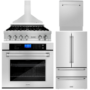 ZLINE 5-Piece Appliance Package - 36 In. Gas Rangetop, Range Hood, Refrigerator, Dishwasher and Wall Oven in Stainless Steel, 5KPR-RTRH36-AWSDWV