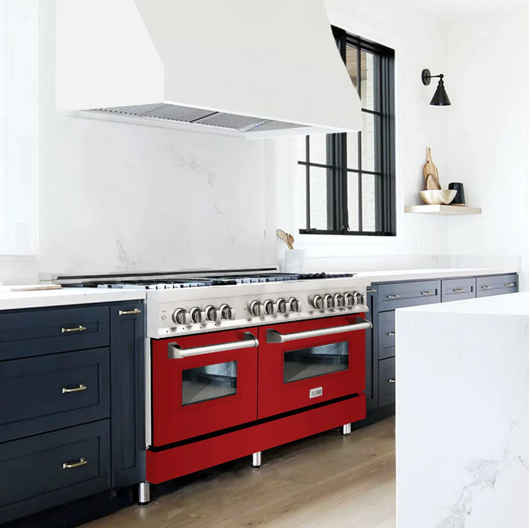 ZLINE 60 In. Professional Dual Fuel Range in Stainless Steel with Red Gloss Door, RA-RG-60