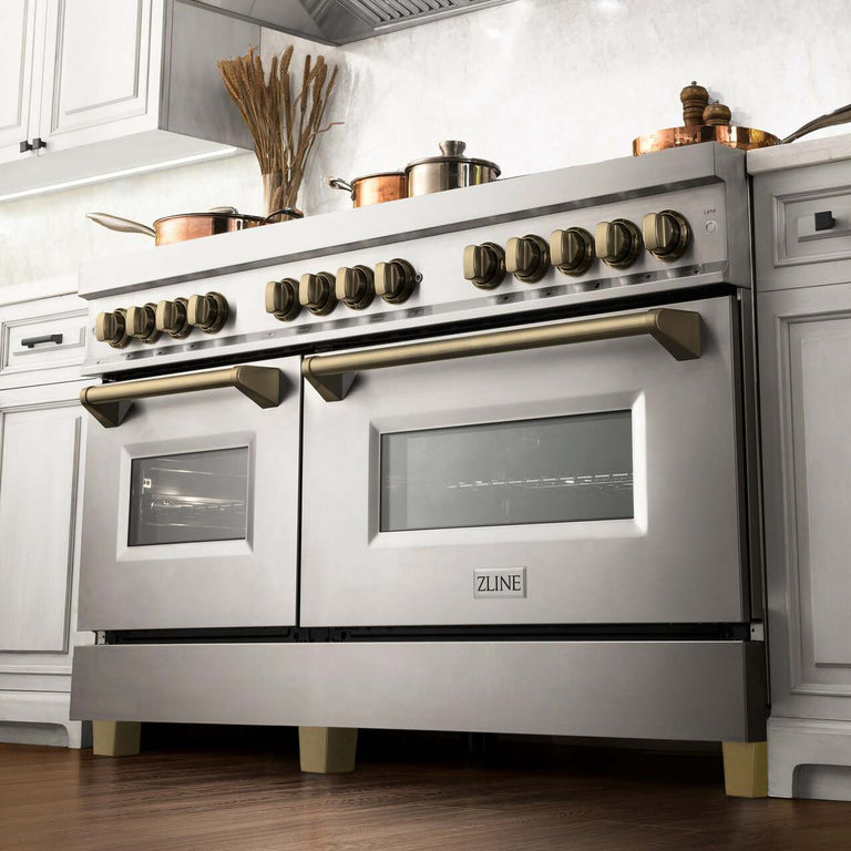 ZLINE 60 Inch Autograph Edition Dual Fuel Range in Stainless Steel with Champagne Bronze Accents, RAZ-60-CB