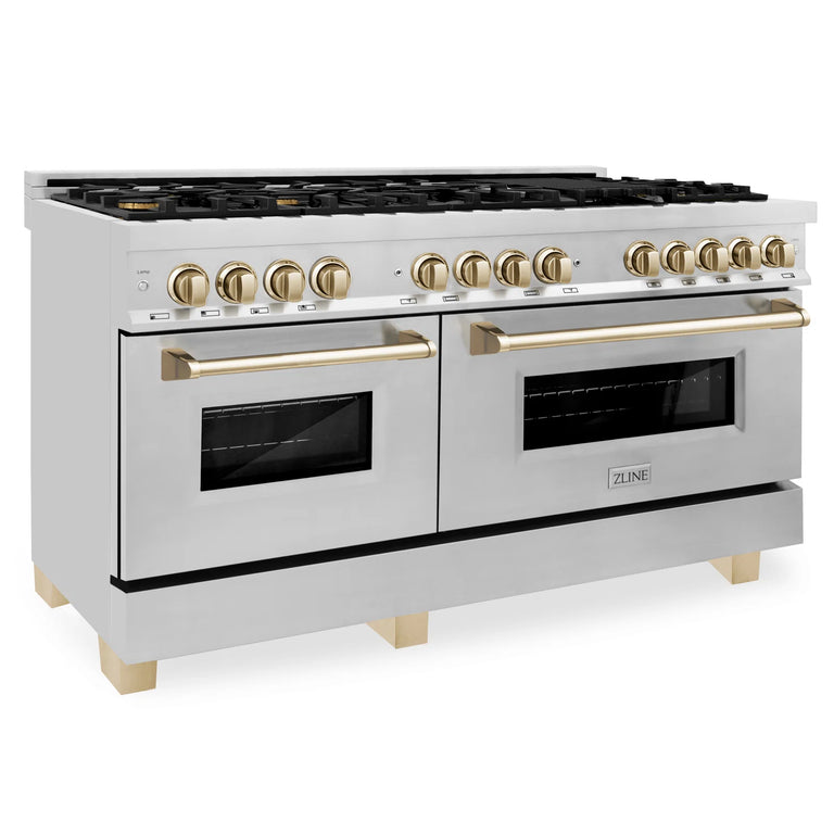 ZLINE 60 Inch Autograph Edition Dual Fuel Range in Stainless Steel with Gold Accents, RAZ-60-G