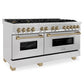 ZLINE 60 Inch Autograph Edition Dual Fuel Range in DuraSnow Stainless Steel with Champagne Bronze Accents, RASZ-SN-60-CB