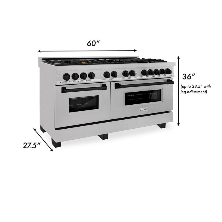 ZLINE 60 Inch Autograph Edition Dual Fuel Range in Stainless Steel with Matte Black Accents, RASZ-60-MB