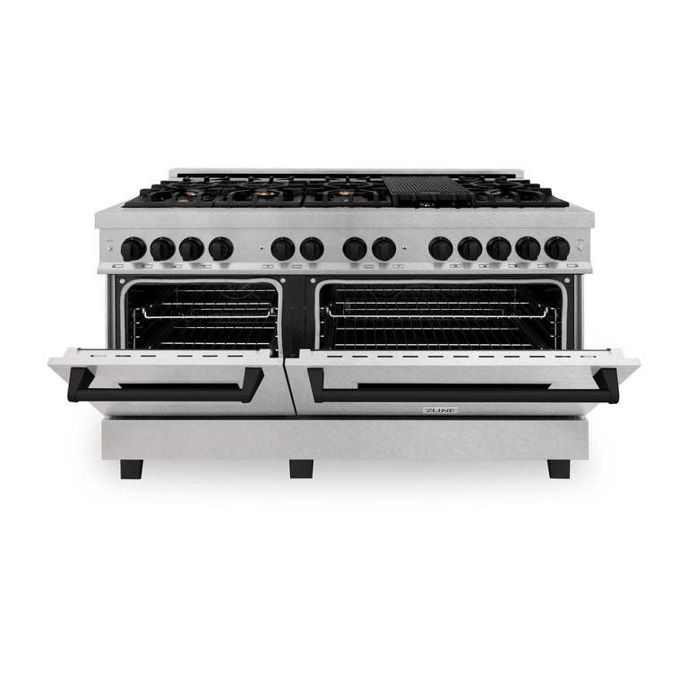 ZLINE 60 Inch Autograph Edition Dual Fuel Range in Stainless Steel with Matte Black Accents, RASZ-60-MB