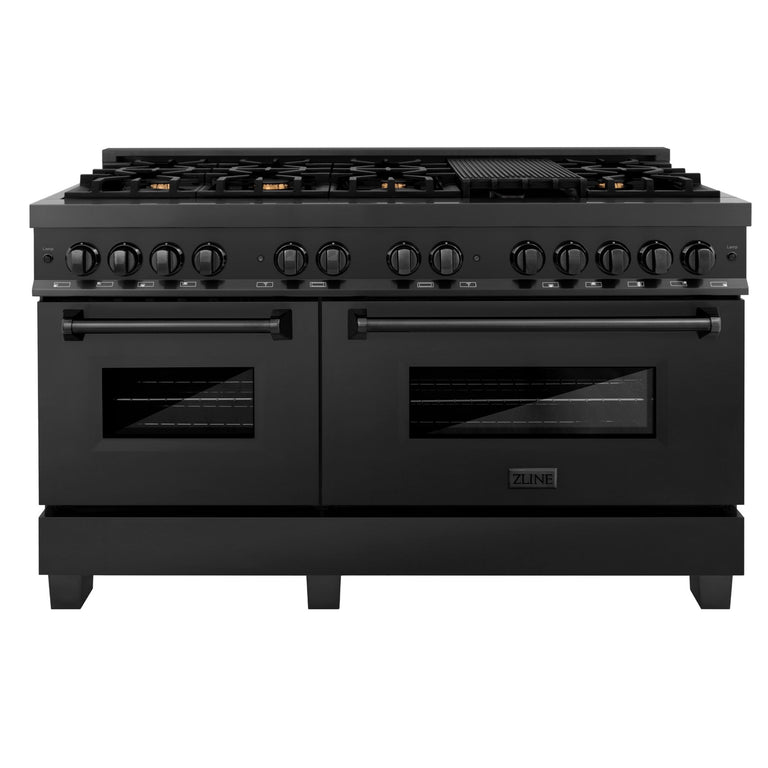 ZLINE 60 in. Professional Gas Burner and 7.6 cu. ft. Electric Oven in Black Stainless Steel with Brass Burners, RAB-60