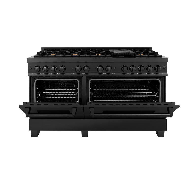 ZLINE 60 in. Professional Gas Burner and 7.6 cu. ft. Electric Oven in Black Stainless Steel with Brass Burners, RAB-60