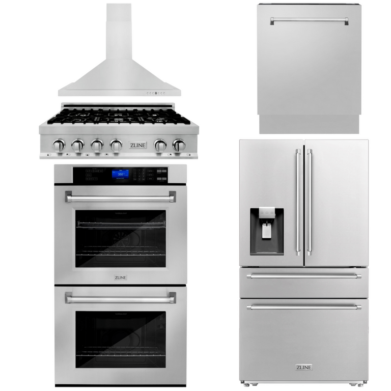 ZLINEAppliance Package - 36" Rangetop, Range Hood, Refrigerator, Dishwasher, Double Wall Oven