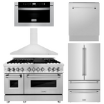 ZLINE Appliance Package - 48 in. Dual Fuel Range, 48 in. Range Hood, Microwave Drawer, 3 Rack Dishwasher, Refrigerator, 5KPR-RARH48-MWDWV