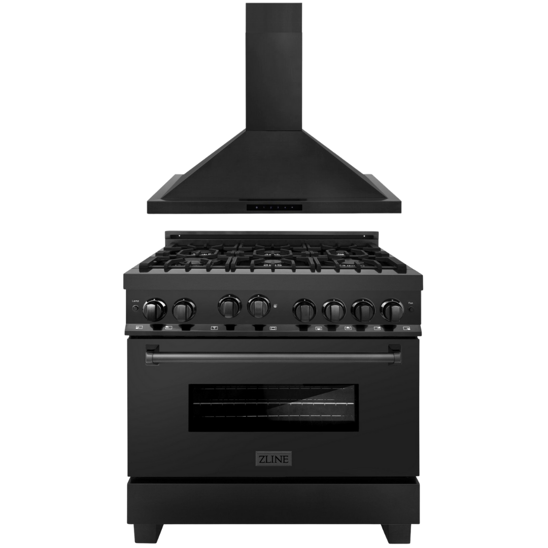 ZLINE Appliance Package 36 in. Gas Range, 36 in. Range Hood Black St