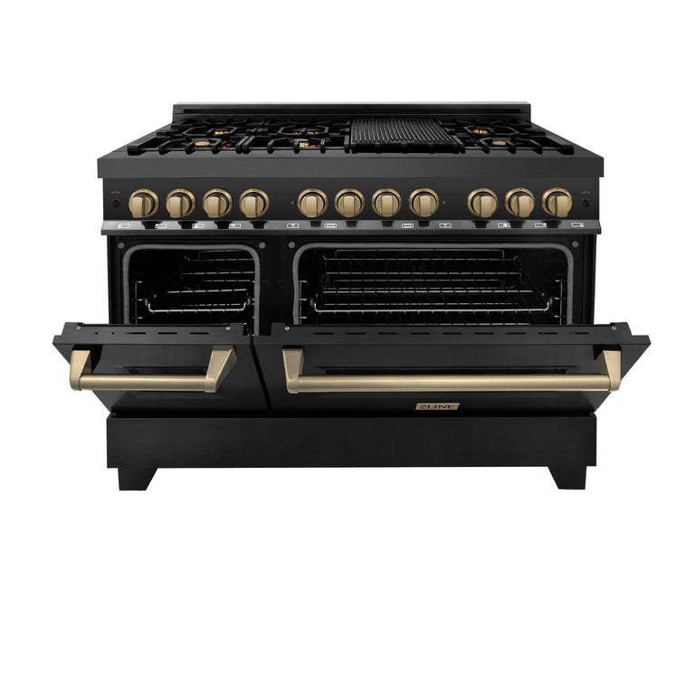 ZLINE Autograph Edition 48 Dual Fuel Range in Black Stainless Steel with Accents - Gold