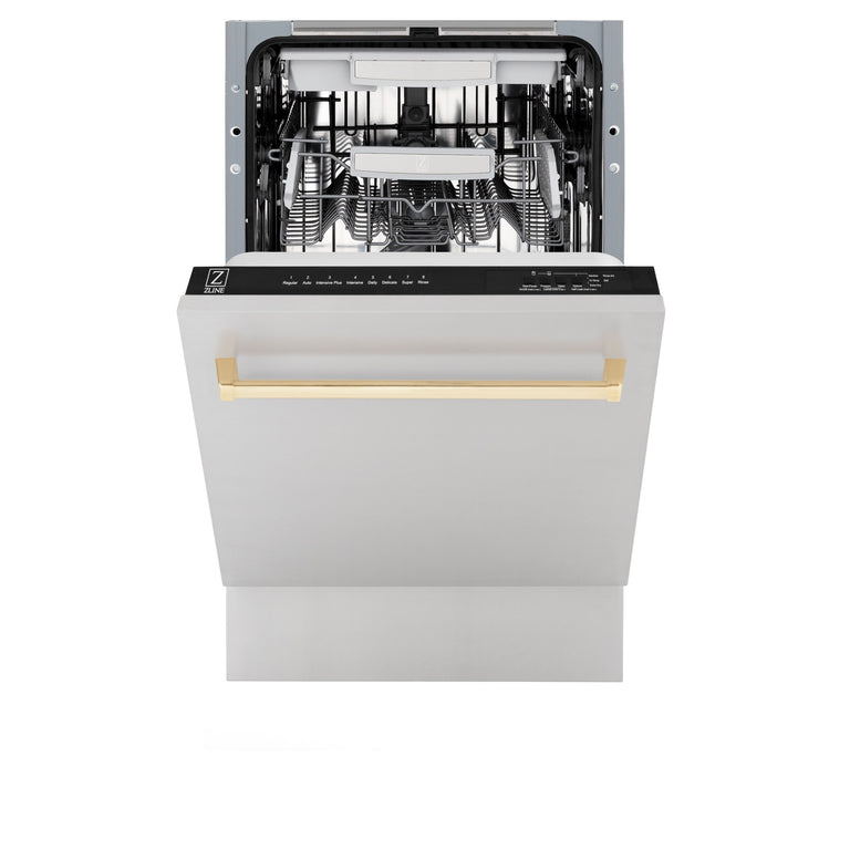 ZLINE Autograph Edition 18 in. Dishwasher in Stainless Steel with Gold Handle, DWVZ-304-18-G