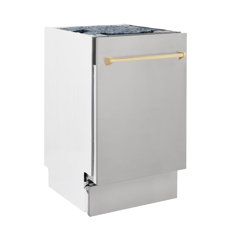 ZLINE Autograph Edition 18 in. Dishwasher in Stainless Steel with Gold Handle, DWVZ-304-18-G
