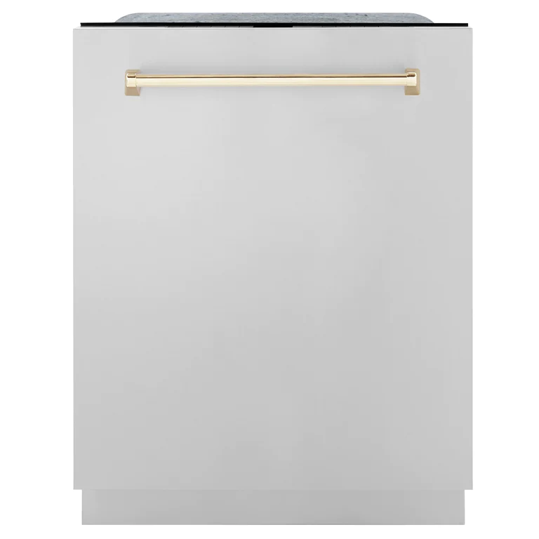 ZLINE Autograph Package - 48 in. Gas Range, Range Hood, 3 Rack Dishwasher, Refrigerator with Gold Accents - 4AKPR-RGRHDWM48-G
