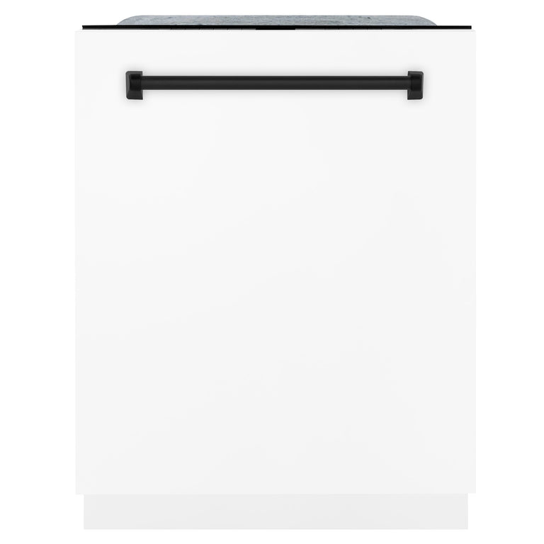 ZLINE Autograph Package - 48 In. Dual Fuel Range, Range Hood, and Dishwasher with White Matte Finish and Matte Black Accents, 3AKPR-RAWMRH48-MB