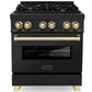 ZLINE Autograph 30" 4.0 cu. ft. Dual Fuel Range in Black Stainless Steel with Gold Accents, RABZ-30-G