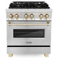 ZLINE Autograph 30" 4.0 cu. ft. Dual Fuel Range in Stainless Steel with Gold Accents, RAZ-30-G