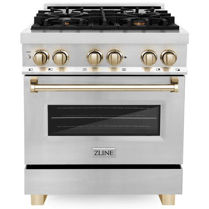 ZLINE Autograph 30" 4.0 cu. ft. Dual Fuel Range in Stainless Steel with Gold Accents, RAZ-30-G