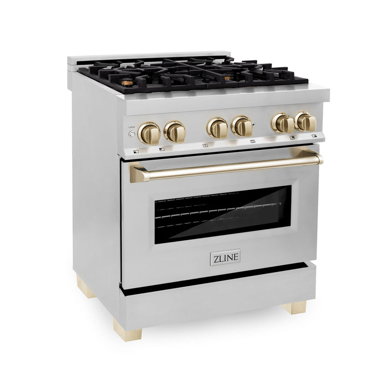 ZLINE Autograph Edition 30 in. 4.0 cu. ft. Gas Burner/Electric Oven in Stainless Steel with Gold Accents, RAZ-30-G