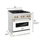 ZLINE Autograph Edition 30 in. Range, Gas Burner/Electric Oven in DuraSnow® Stainless Steel with White Matte Door and Gold Accents, RASZ-WM-30-G