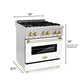 ZLINE Autograph 30" 4.0 cu. ft. Dual Fuel Range with White Matte Door and Gold Accents, RAZ-WM-30-G