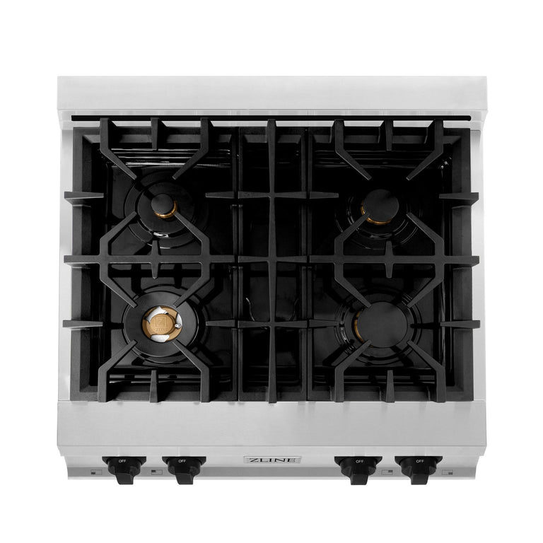ZLINE Autograph Edition 30 in. Porcelain Rangetop with 4 Gas Burners in Stainless Steel and Matte Black Accents, RTZ-30-MB