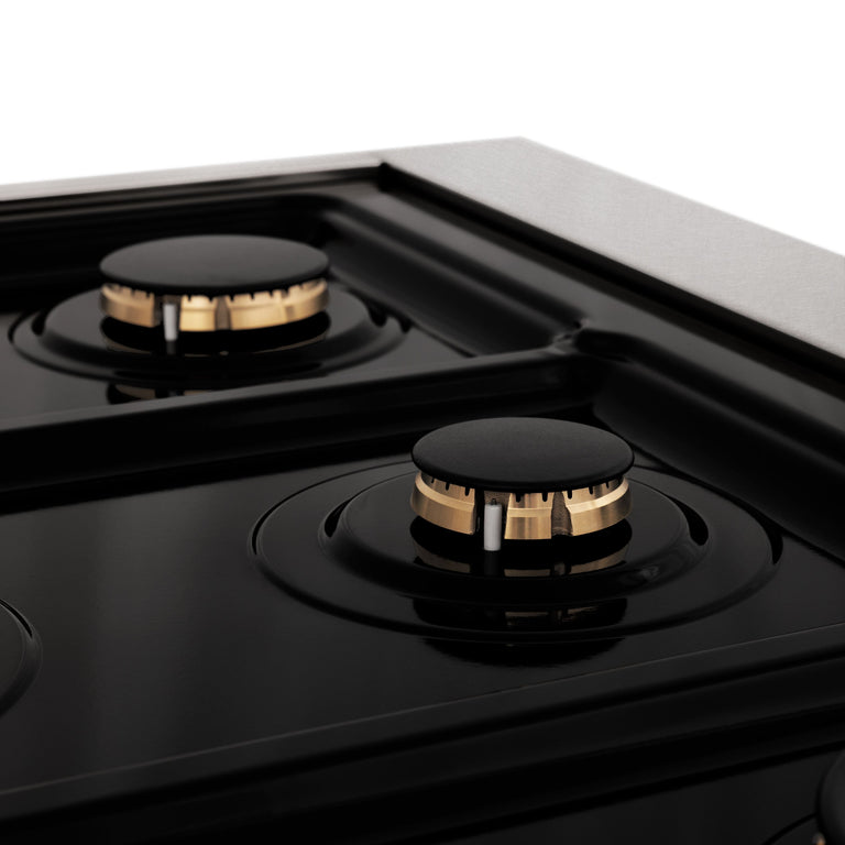 ZLINE Autograph Edition 30 in. Range with Gas Burner/Electric Oven in DuraSnow® Stainless Steel with Gold Accents, RASZ-SN-30-G