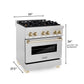 ZLINE Autograph Edition 30 in. Range with Gas Burner/Electric Oven in DuraSnow® Stainless Steel with Gold Accents, RASZ-SN-30-G