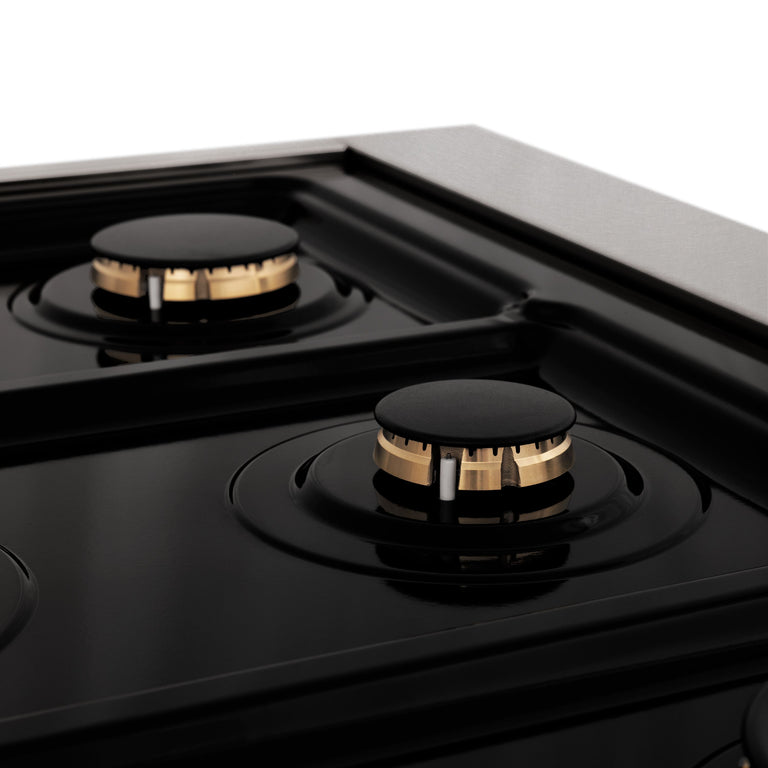 ZLINE Autograph Edition 30 in. Range with Gas Burner/Electric Oven in DuraSnow® Stainless Steel with Matte Black Accents, RASZ-SN-30-MB