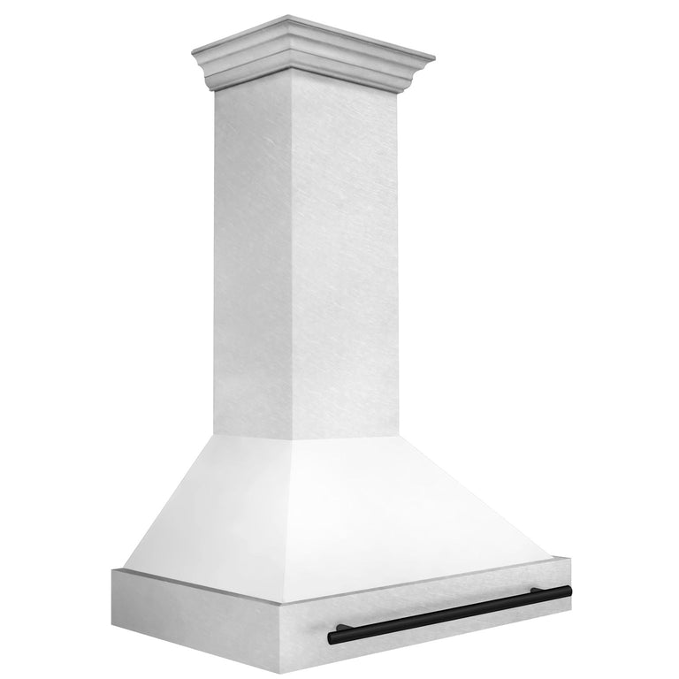 ZLINE Autograph Edition 36 Inch DuraSnow® Stainless Steel Range Hood with White Matte Shell and Matte Black Handle, 8654SNZ-WM36-MB