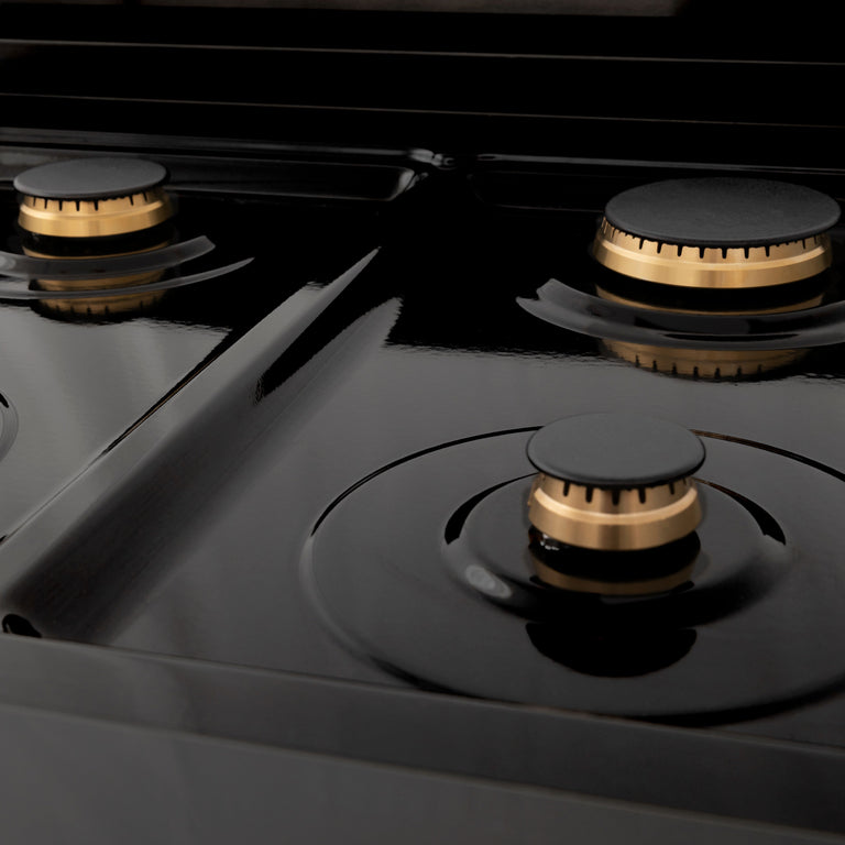 ZLINE Autograph Edition 36 Inch Porcelain Rangetop with 6 Gas Burners in Black Stainless Steel and Gold Accents, RTBZ-36-G
