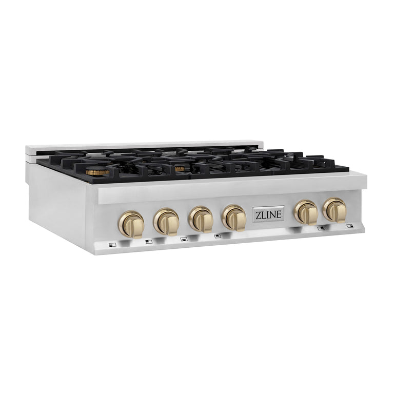 ZLINE Autograph Edition 36 in. Gas Rangetop in Stainless Steel and Gold Accents, RTZ-36-G