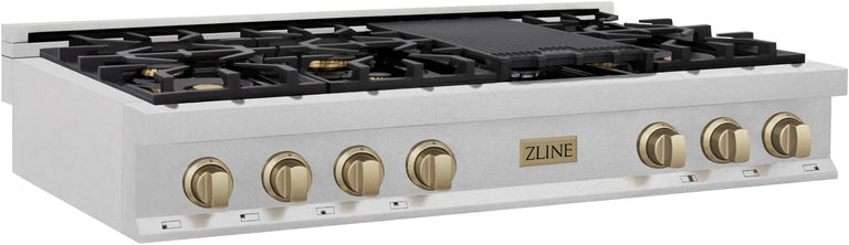 ZLINE Autograph Edition 48 In. Rangetop with 7 Gas Burners in DuraSnow® Stainless Steel and Champagne Bronze Accents, RTSZ-48-CB
