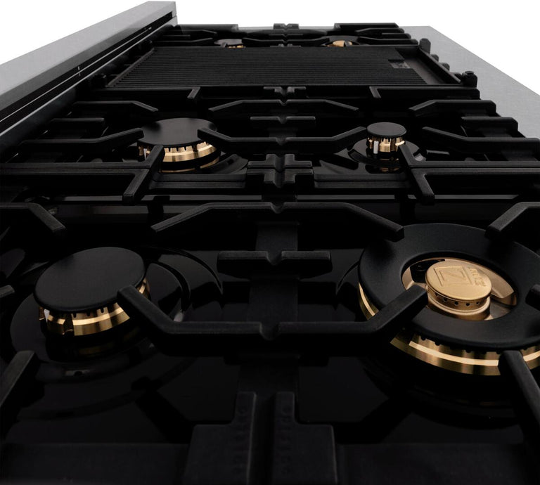 ZLINE Autograph Edition 48 In. Rangetop with 7 Gas Burners in DuraSnow® Stainless Steel and Champagne Bronze Accents, RTSZ-48-CB