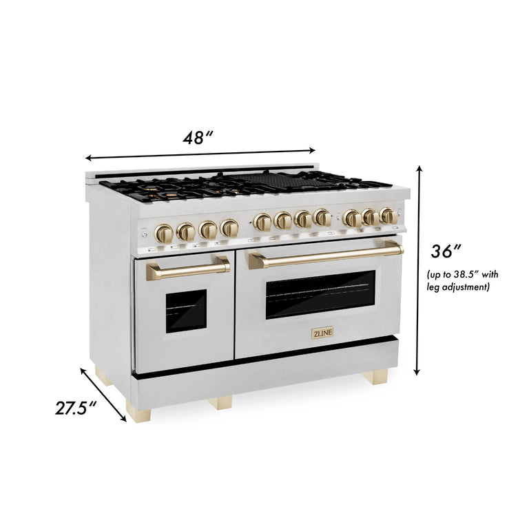 ZLINE Autograph Edition 48 Inch 6.0 cu. ft. Gas Range in DuraSnow® Stainless Steel with Gold Accents, RGSZ-SN-48-G