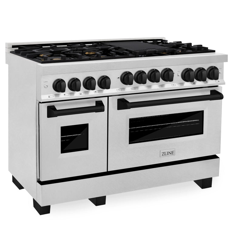 ZLINE Autograph Edition 48" 6.0 cu. ft. Gas Range in DuraSnow® Stainless Steel with Matte Black Accents, RGSZ-SN-48-MB