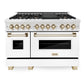 ZLINE Autograph 48 in. 6.0 cu. ft. Range, Gas Stove/Electric Oven in DuraSnow® with White Matte Door, Gold Accents, RASZ-WM-48-G