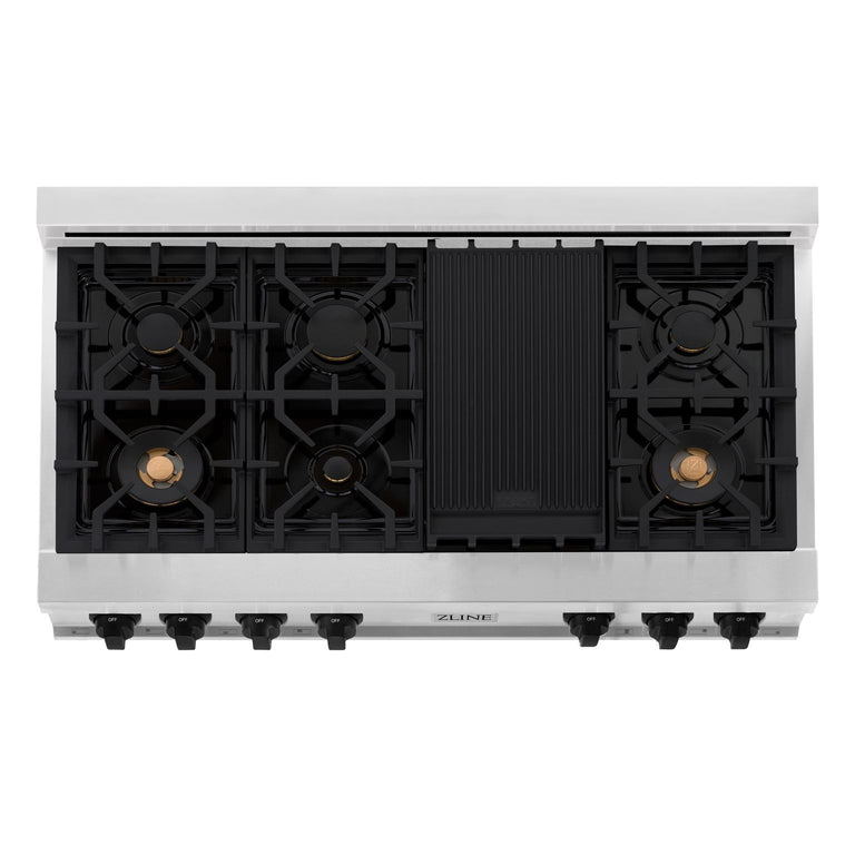 ZLINE Autograph Edition 48 in. Porcelain Rangetop with 7 Gas Burners in Stainless Steel and Matte Black Accents, RTZ-48-MB