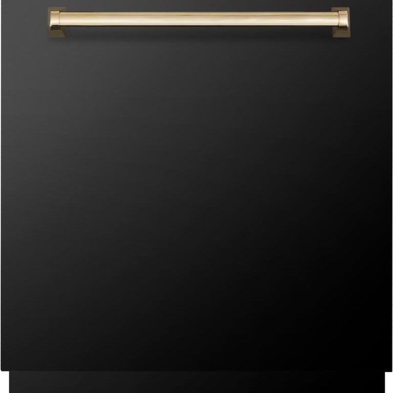 ZLINE Autograph Package - 36 In. Gas Range, Range Hood, Dishwasher in Black Stainless Steel with Champagne Bronze Accents, 3AKP-RGBRHDWV36-CB