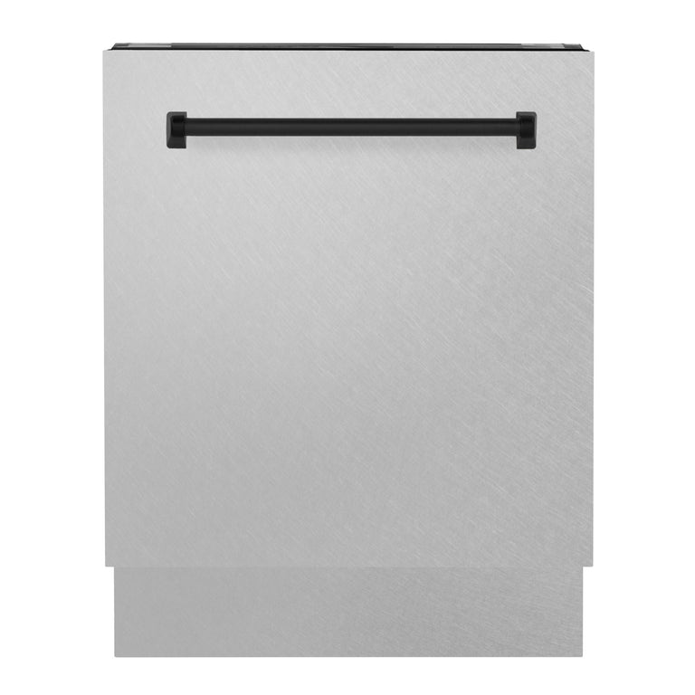 ZLINE Autograph Series 24 inch Tall Dishwasher in DuraSnow® Stainless Steel with Matte Black Handle, DWVZ-SN-24-MB