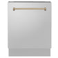 ZLINE Autograph Series 24 inch Tall Dishwasher in Stainless Steel with Champagne Bronze Handle, DWVZ-304-24-CB