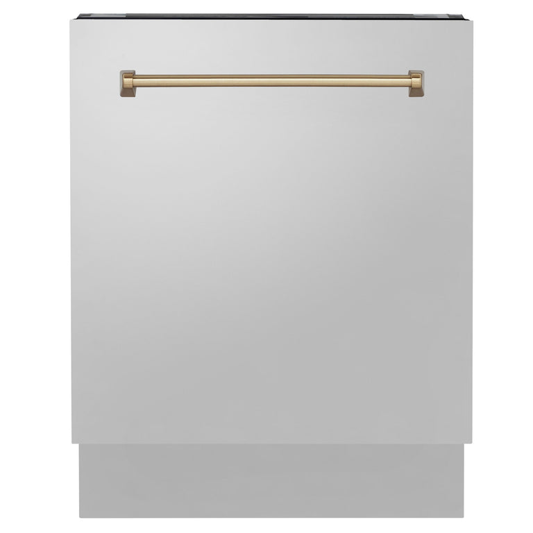 ZLINE Autograph Series 24 inch Tall Dishwasher in Stainless Steel with Champagne Bronze Handle, DWVZ-304-24-CB