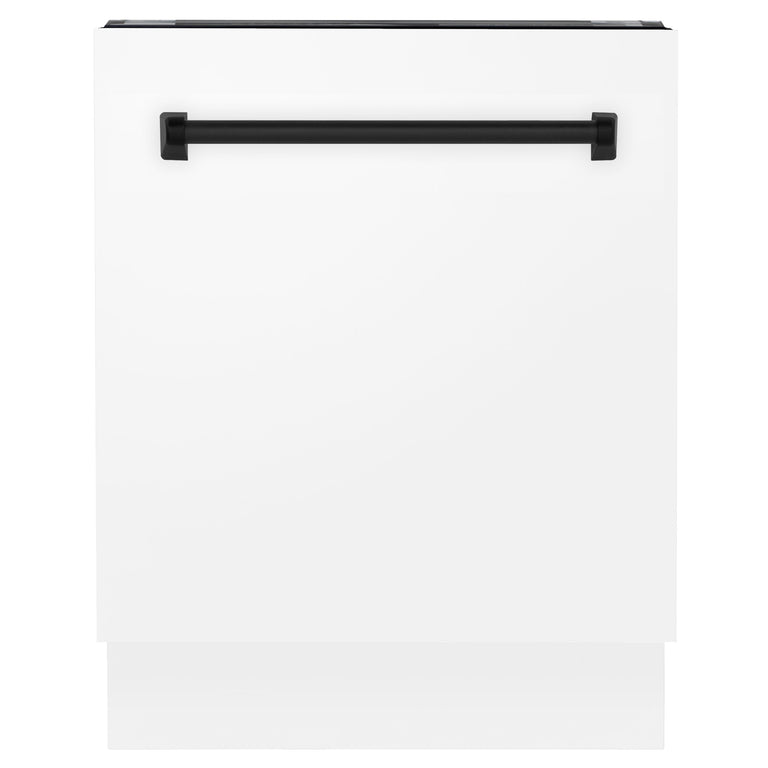 ZLINE Autograph Series 24 inch Tall Dishwasher in White Matte with Matte Black Handle, DWVZ-WM-24-MB