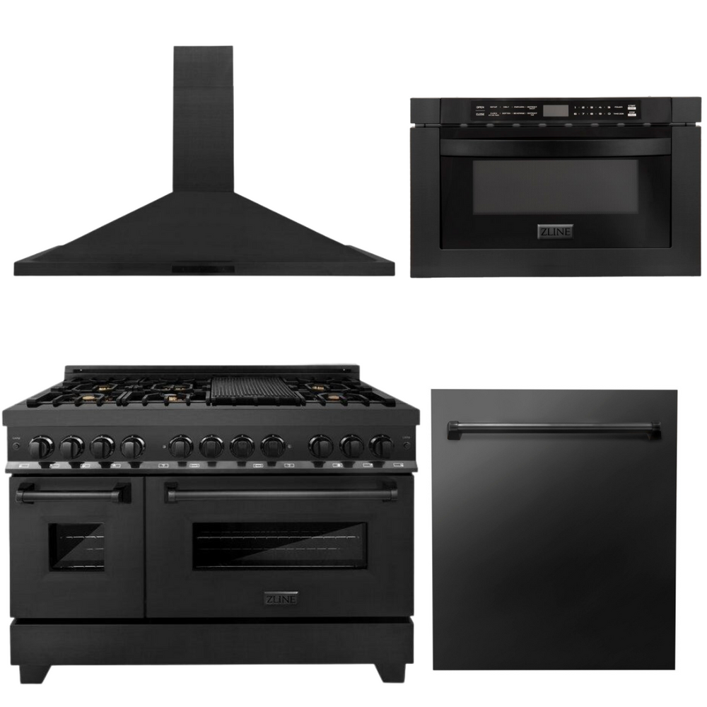 ZLINE Black Stainless Steel Appliance Package 48 in. Dual Fuel Range
