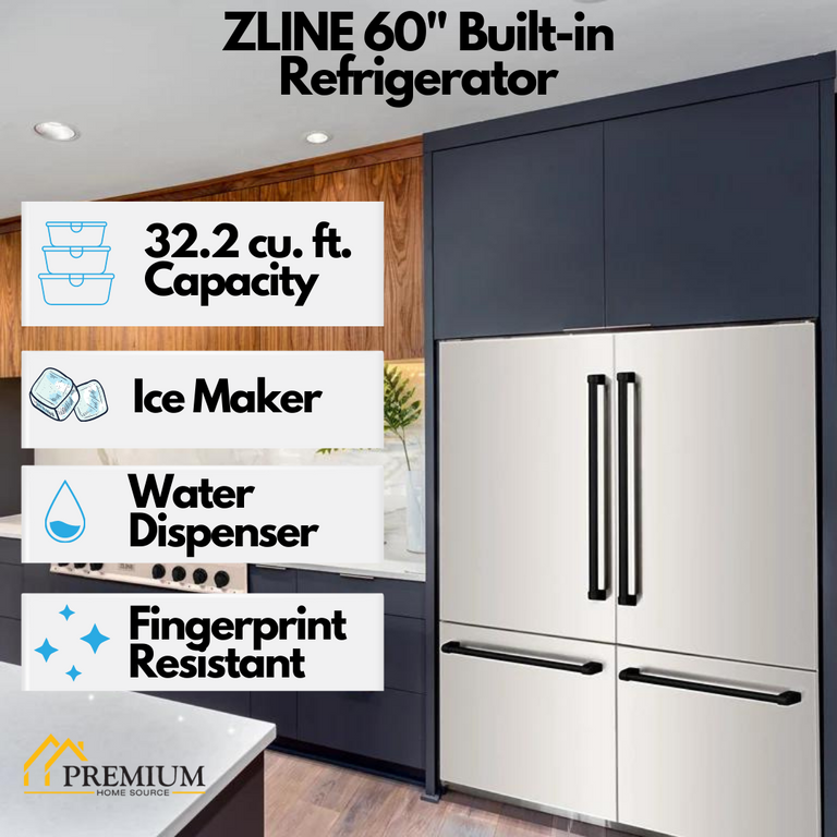 ZLINE Autograph 60" Built-In Refrigerator with Internal Water and Ice Dispenser, Matte Black Accents