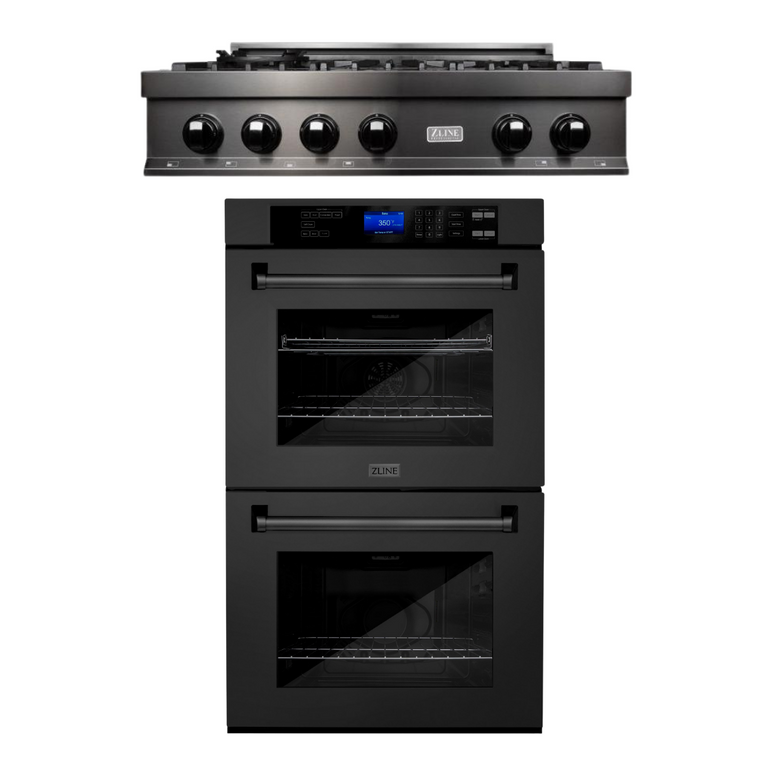 ZLINE Kitchen Package with 36 in. Black Stainless Steel Rangetop and 30 in. Double Wall Oven