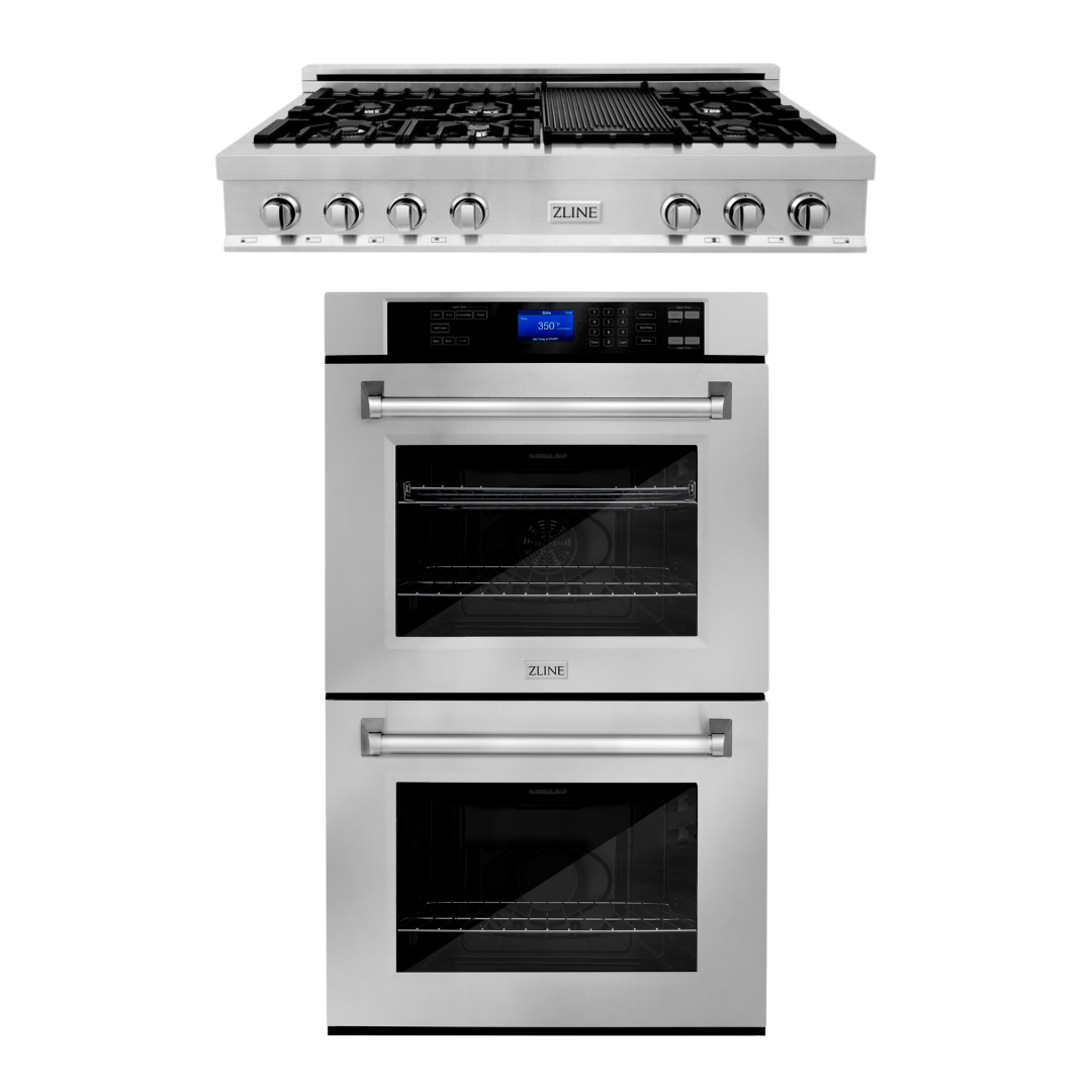ZLINE Appliance Package with 48 inch Rangetop and 30 inch Double Wall Oven in Stainless Steel
