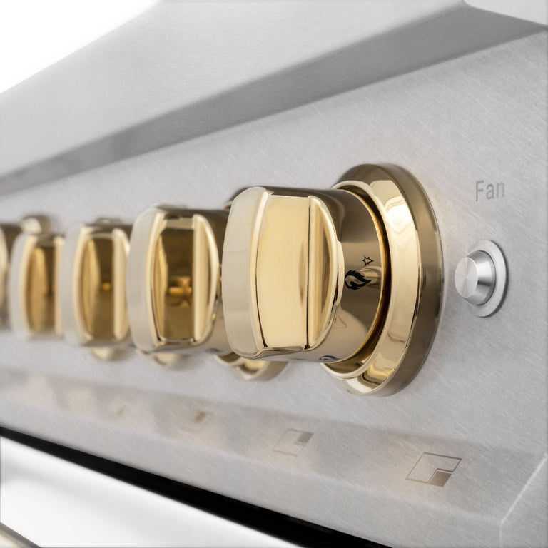 ZLINE Autograph Edition 36 in. Gas Burner/Gas Oven Range in DuraSnow® with White Matte Door and Gold Accents, RGSZ-WM-36-G