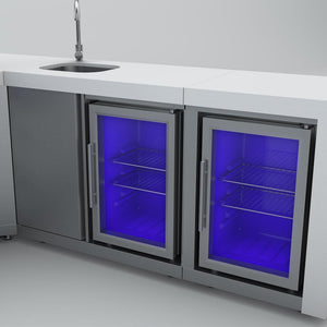 Mont Alpi 400 Deluxe Island Grill with Beverage Center, 90 Degree Corner and Fridge Cabinet, MAi400-DBEV90FC