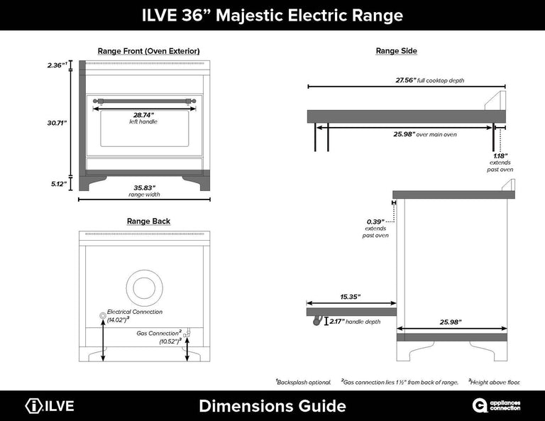 ILVE 36 in. Majestic II Series Electric Induction and Electric Oven Range with 5 Elements in Matte Graphite with Bronze Trim, UMI09NS3MGB